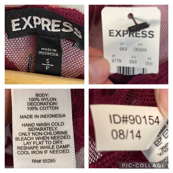 Express Sheer Lacey Top Womens S Burgundy Whimsigoth Romantic Coquette Night Out - Picture 4 of 6